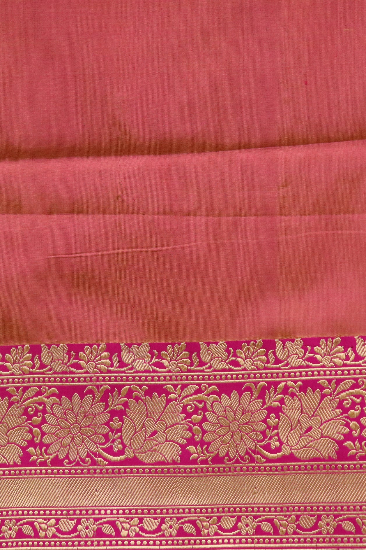 Floral Border In Coral Pink Banaras Silk Saree
