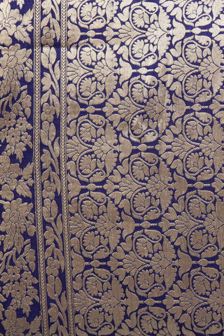Floral Creeper Design Navy Blue Banaras Silk Saree