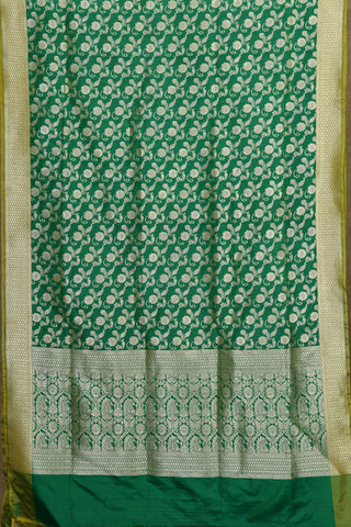 Jangla Pattern Forest Green Banaras Silk Saree