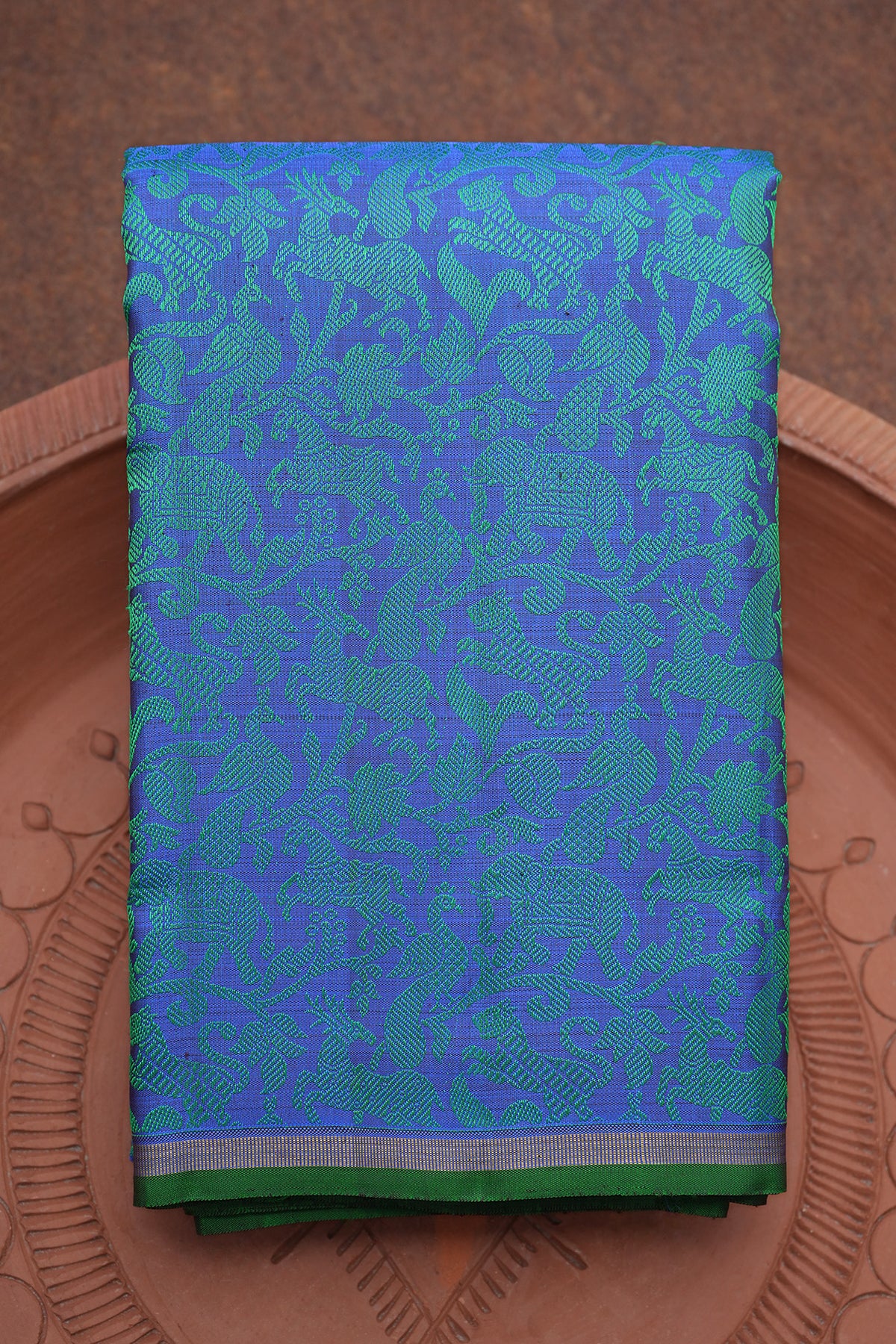 Vanasingaram Threadwork Design Royal Blue Kanchipuram Silk Saree