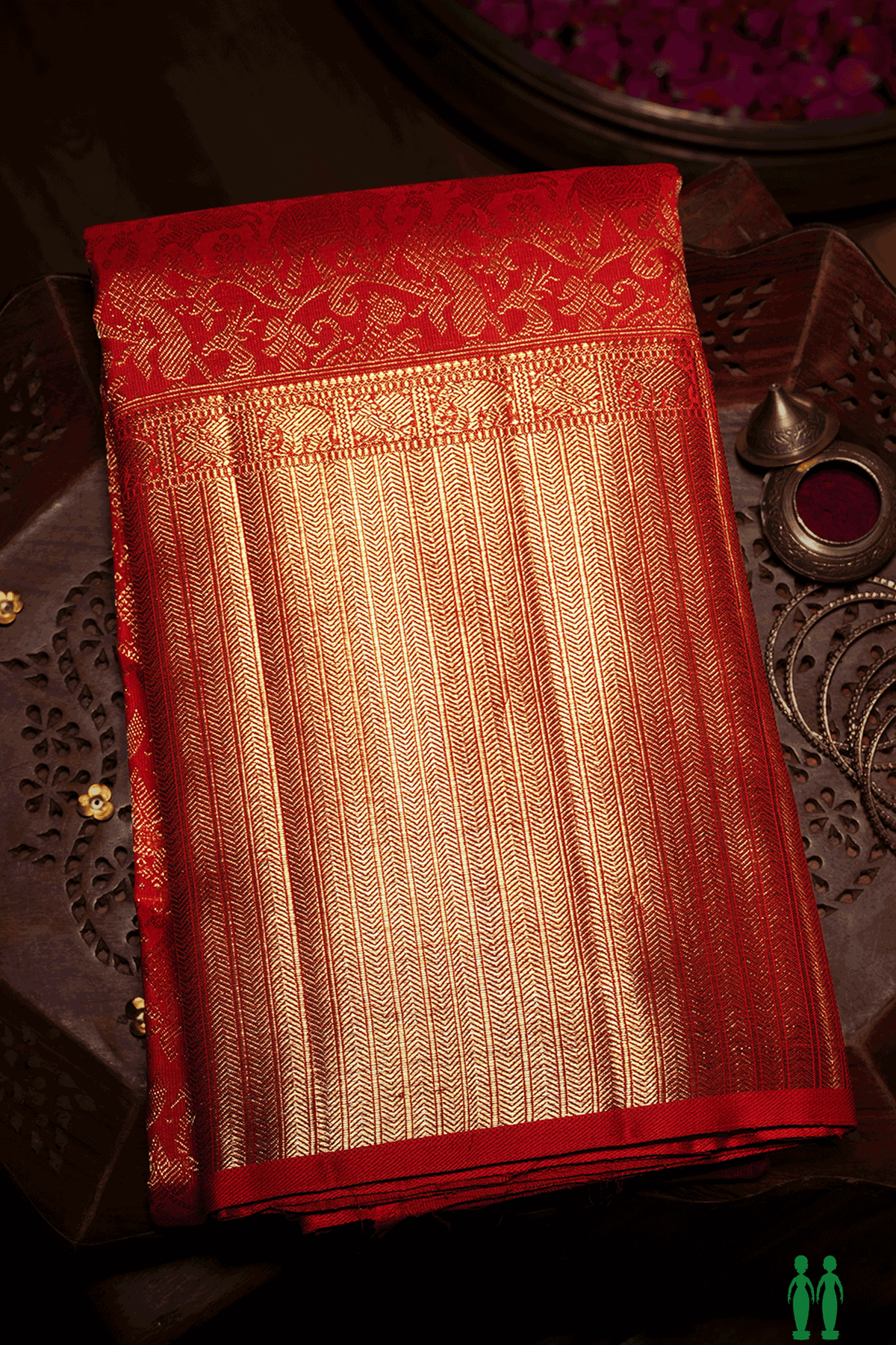 Vanasingaram Zari Design Chilli Red Kanchipuram Silk Saree