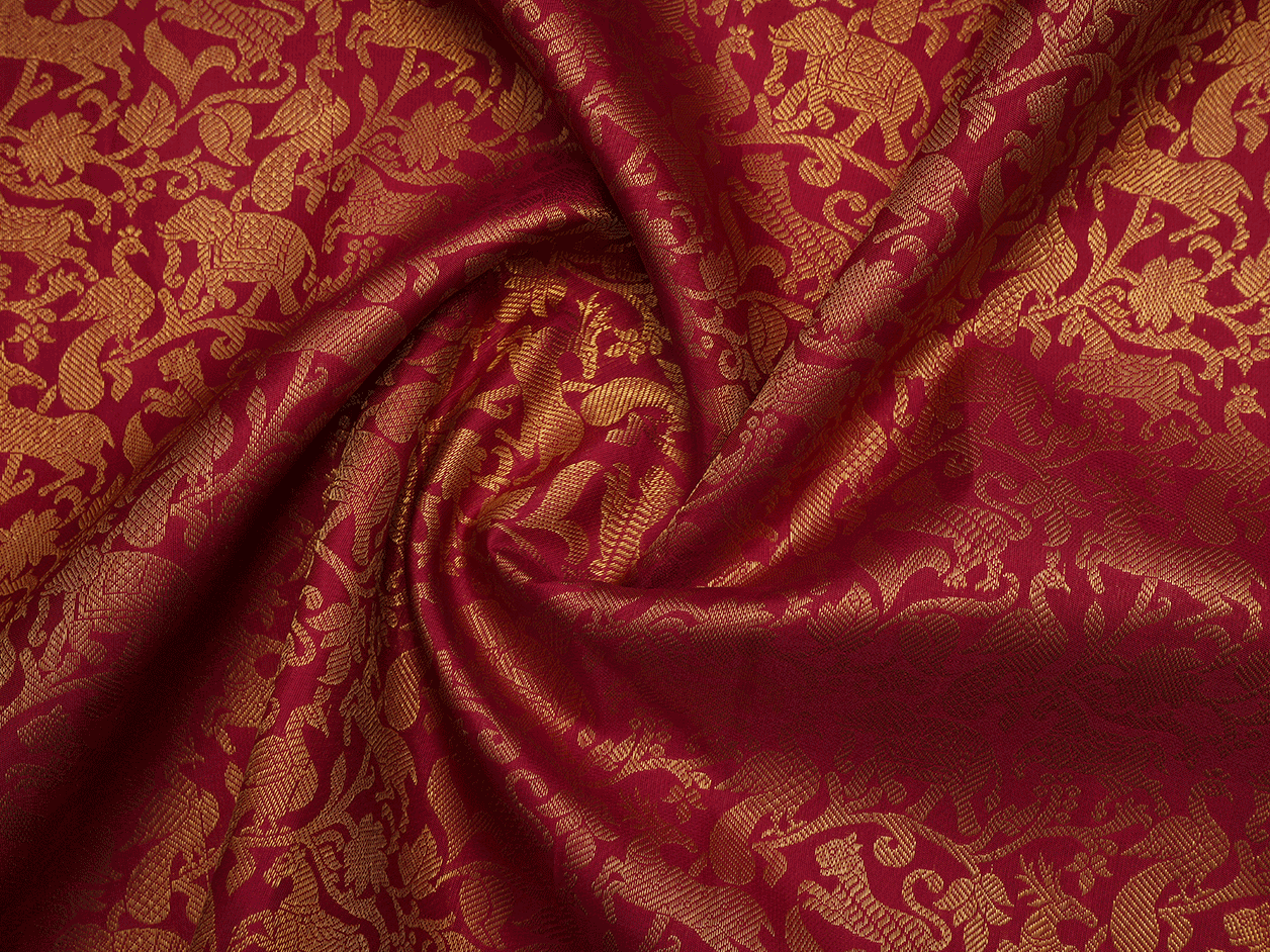 Vanasingaram Zari Design Ruby Red Kanchipuram Blouse Material – Sundari ...
