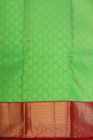 Big Vanki Border With Paisley Buttis Parrot Green Kanchipuram Silk Saree