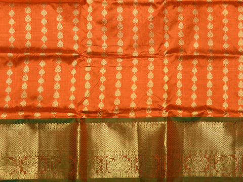 Vanki Border With Bindi Buttis Bright Orange Kanchipuram Silk Unstitched Pavadai Sattai Material