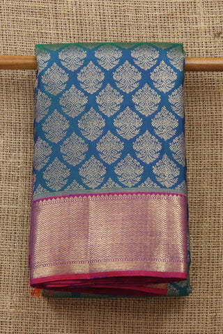 Vanki Border With Pendant Motif Peacock Blue Kanchipuram Silk Saree