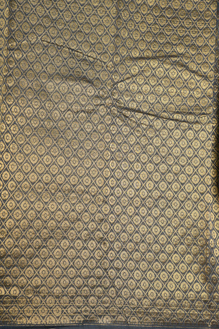 Veldhari Stripes And Peacock Butta Charcoal Grey Semi Kora Silk Cotton Saree