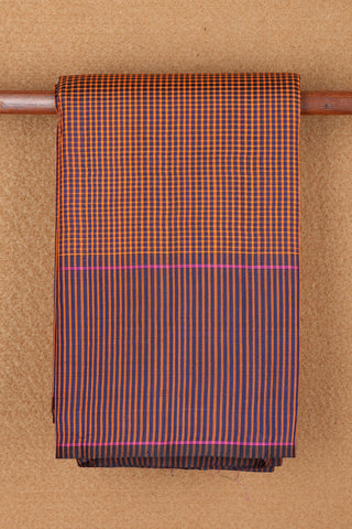 Vertical Stripe Border Navy Blue And Orange Koorainadu Cotton Saree