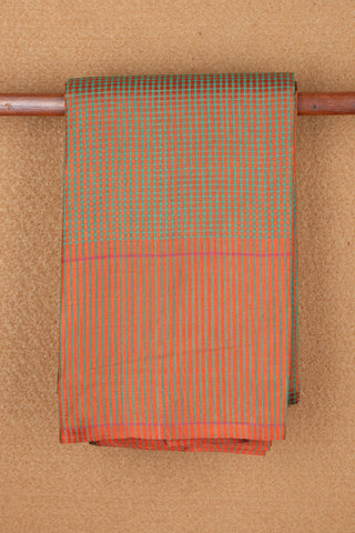 Vertical Stripe Border Orange And Green Koorainadu Cotton Saree