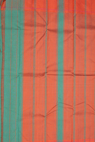 Vertical Stripe Border Orange And Green Koorainadu Cotton Saree