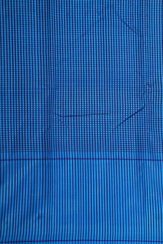 Vertical Stripe Border With Small Checks Azure Blue And Navy Blue Koorainadu Cotton Saree
