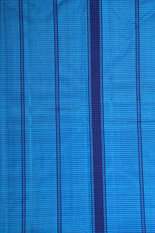 Vertical Stripe Border With Small Checks Azure Blue And Navy Blue Koorainadu Cotton Saree
