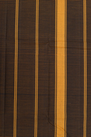 Vertical Stripe Border With Small Checks Mustard And Black Koorainadu Cotton Saree