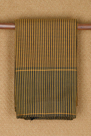 Vertical Stripe Border With Small Checks Mustard And Black Koorainadu Cotton Saree