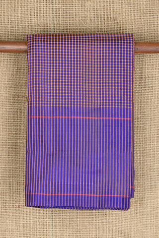 Vertical Stripes Border With Small Checks Purple And Mustard Koorainadu Cotton Saree