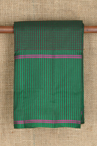Vertical Stripes Border With Small Checked Green And Maroon Koorainadu Cotton Saree