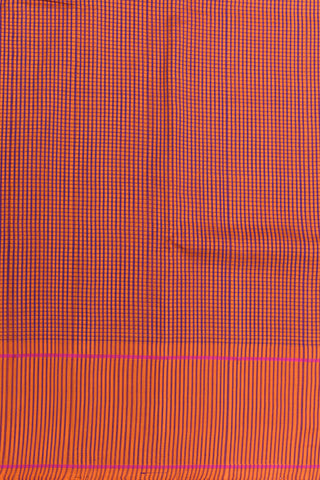 Vertical Stripes Border With Small Checks Orange And Purple Koorainadu Cotton Saree