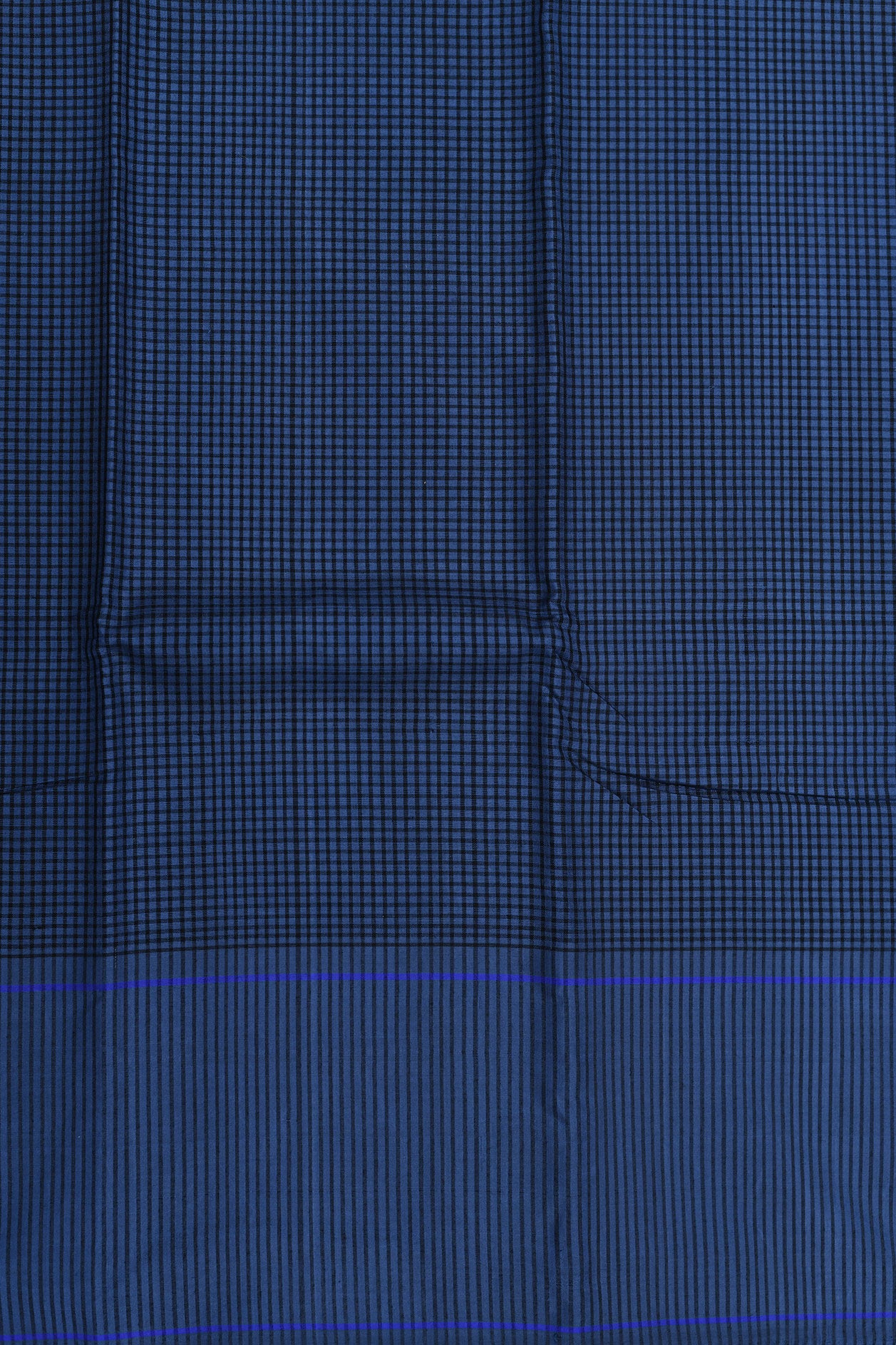Vertical Stripes Border With Small Checks Stone Blue And Black Koorainadu Cotton Saree