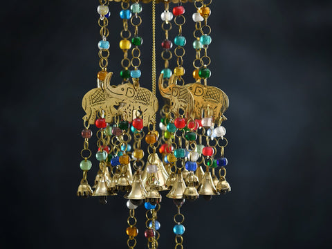 Metal Hanging Chime With Elephant And Coloured Beeds
