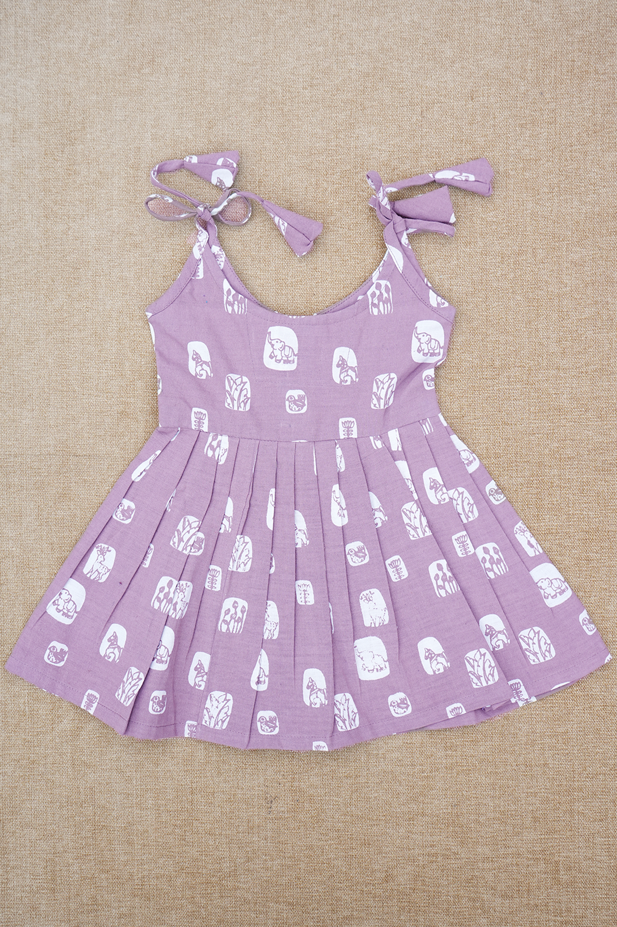 Assorted With Tie-Up Lavender Cotton Baby Frock