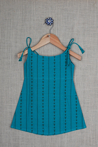Assorted With Tie-up Teal Blue Cotton Baby Frock