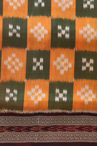 Woven Geometric Design Green And Mustard Odisha Silk Saree