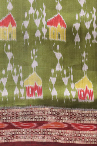 Woven Warli Art Printed Olive Green Odisha Silk Saree