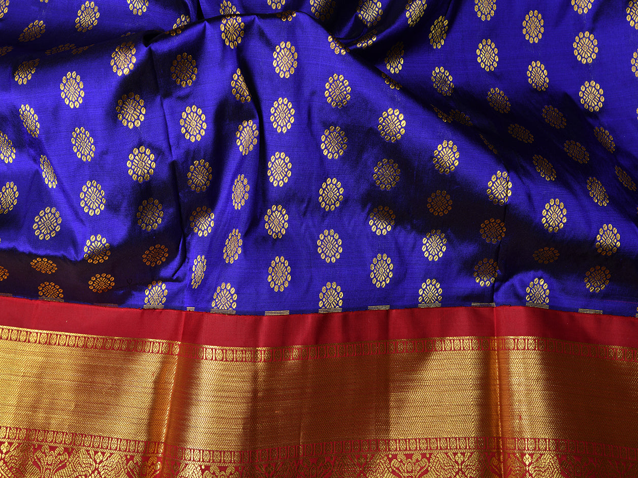 Yazhi Design Big Border With Blue Kanchipuram Silk Pavada Sattai Material