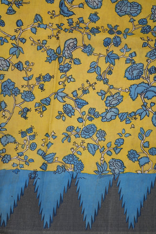 Yellow Hand Painted Kalamkari Kanchipuram Silk Saree