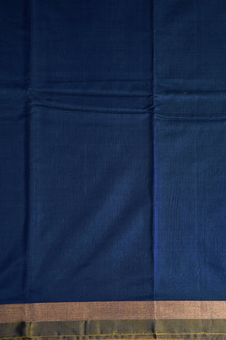 Zari Border Navy Blue Kora Silk Cotton Saree