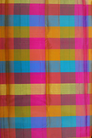 Zari Big Border With Checks Multicolor Kanchipuram Silk Saree