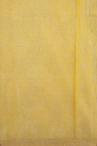 Zari And Threadwork Leaf Border Yellow Linen Tussar Saree