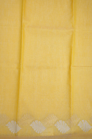Zari And Threadwork Leaf Border Yellow Linen Tussar Saree