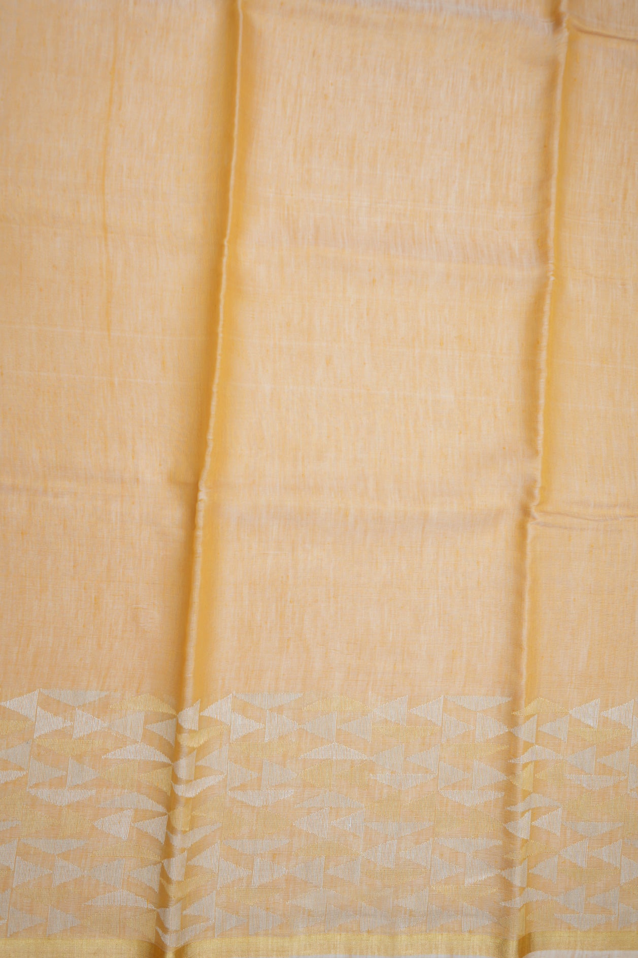 Zari And Threadwork Triangle Border Pastel Orange Linen Tussar Saree