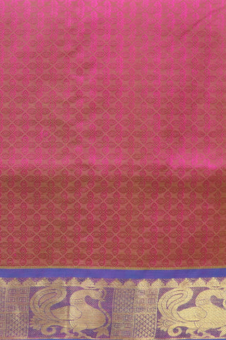Zari Annam Border With Self Floral Magenta Pink Poly Cotton Saree