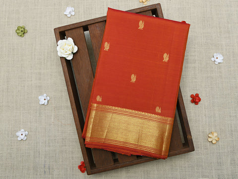 Zari Annam Buttis Tomato Red Kanchipuram Silk Unstitched Blouse Material