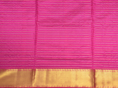 Zari Big Border With Checks And Thread Work Buttis Parrot Green Kanchipuram Silk Unstitched Pavadai Sattai Material