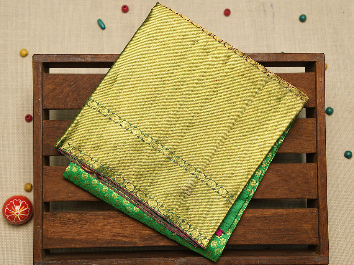 Rudraksh Zari Border With Floral Motifs Parrot Green Silk Pavadai Sattai Material