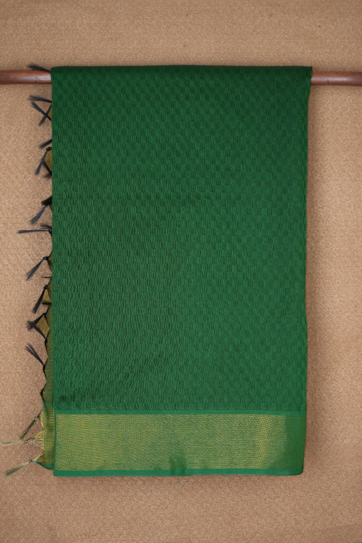 Zari Border Emerald Green Kora Silk Cotton Saree