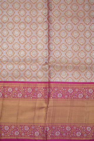 Zari Border Brocade Rose Gold Tissue Kanchipuram Silk Saree