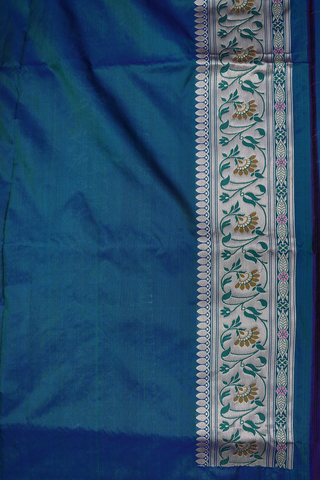 Zari Border In Brocade Peacock Blue Banarasi Silk Saree