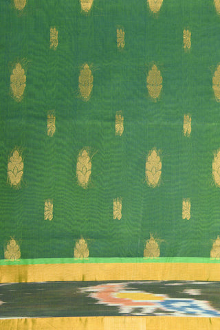 Zari Border In Butta Leaf Green Venkatagiri Cotton Saree