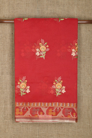Zari Border In Embroidered Floral Butta Tomato Red Semi Kota Saree