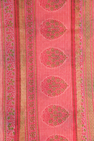 Zari Border In Floral Butta Pastel Pink Semi Kota Cotton Saree