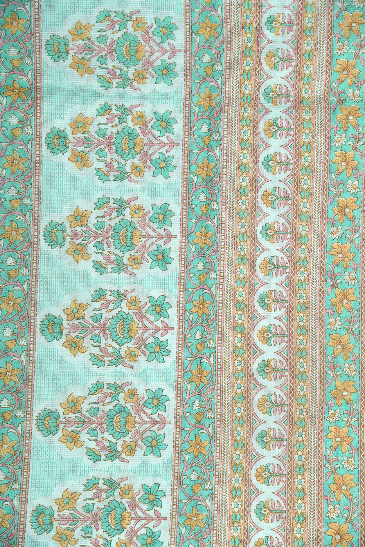 Zari Border In Floral Buttis Pastel Blue Semi Kota Cotton Saree