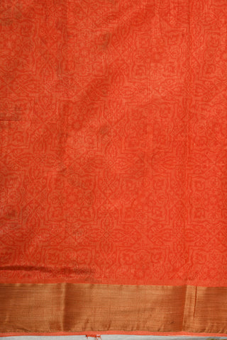 Zari Border In Floral Printed Bright Orange Semi Tussar Silk Saree