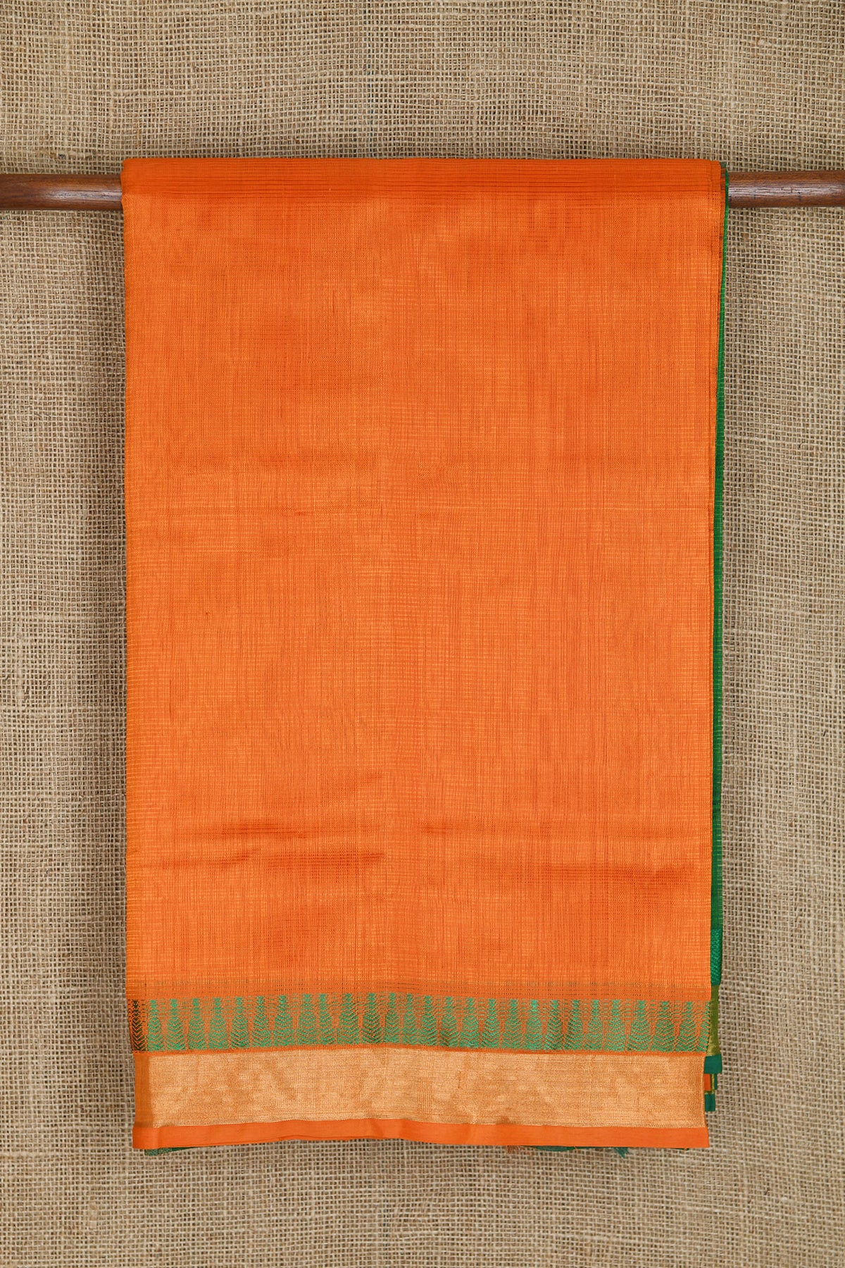 Zari Border In Plain Bright Orange Silk Cotton Saree