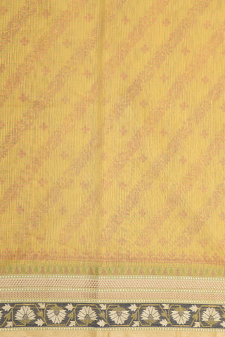 Zari Border In Stripes Mustard Yellow Semi Kota Cotton Saree
