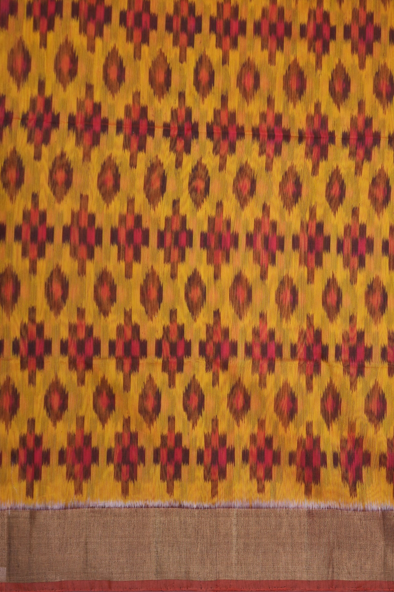 Zari Border Mustard Yellow Pochampally Kora Silk Cotton Saree