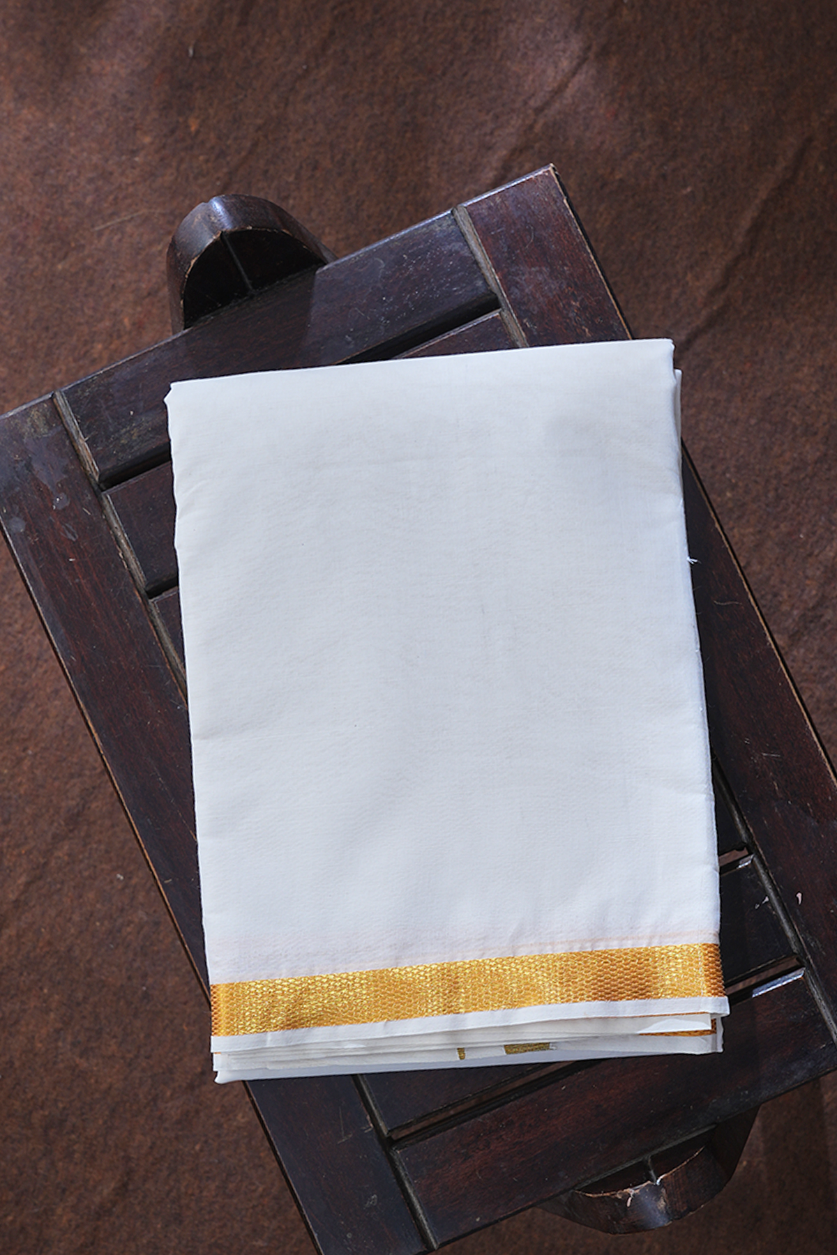 Zari Border Off White Cotton Dhoti With Angavastram Set
