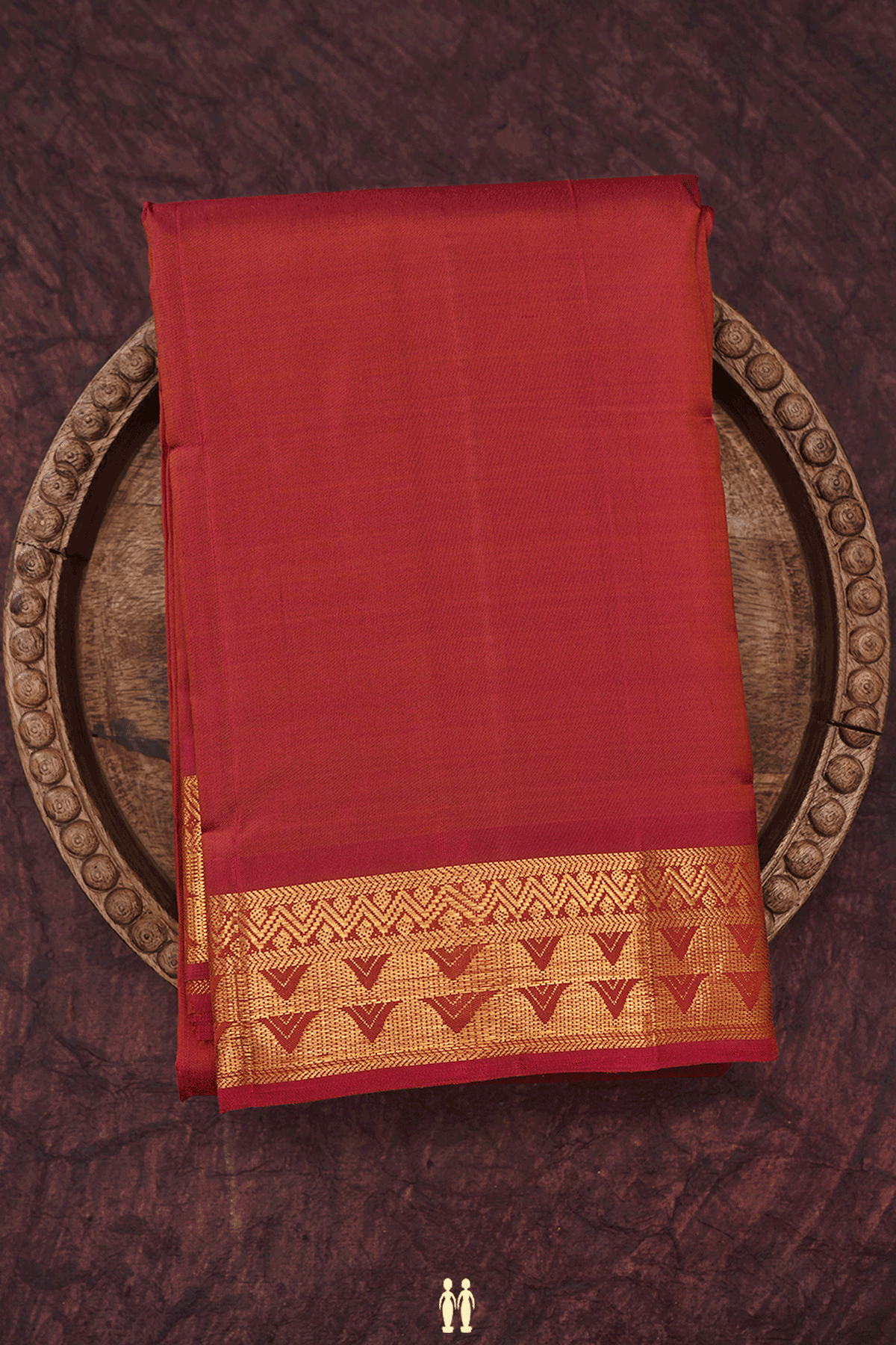 Zari Border Plain Brick Red Kanchipuram Silk Saree